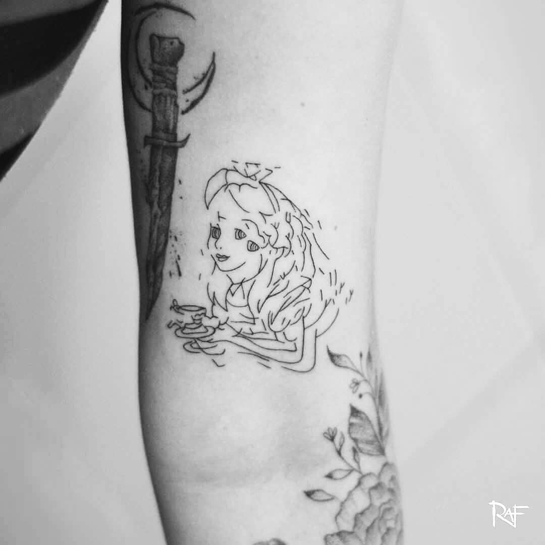Alice in wonderland glitch tattoo